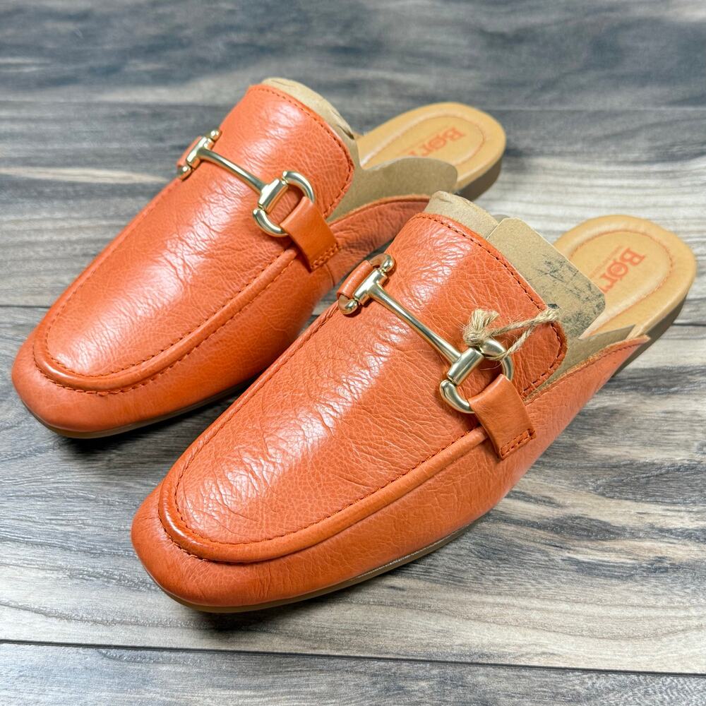 NIB Born Lareina 9M Leather Moc Toe Horsebit Slip On Mules Clog Orange - Picture 6 of 11
